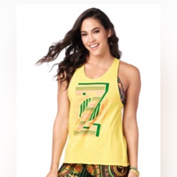 Zumba Wear Yellow Dance Tribe Tied Back Tank Top Size Small - Picture 4 of 10